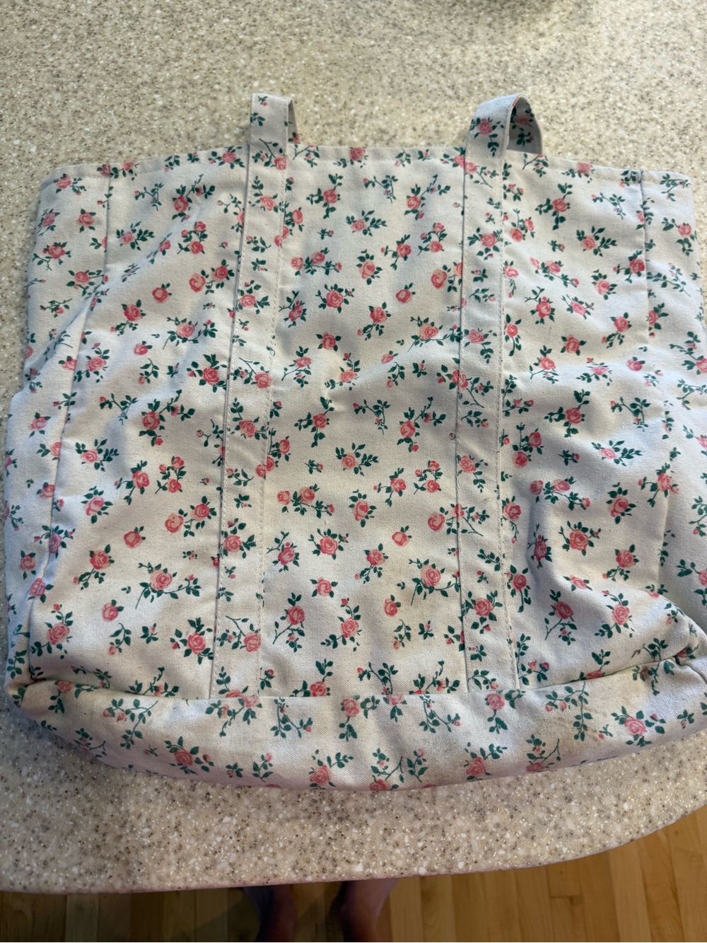 T.J.Maxx Cream Tote with Pink Rose Print